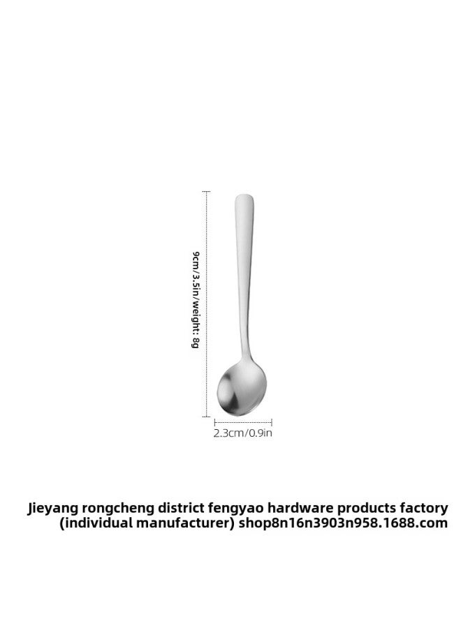 Add Logo Special Small Spoon 304 Stainless Steel Seasoning Spoon Salt Spoon Golden Small Spoon Coffee Spoon Small Round Spoon-Specifications:304 Silver 9cm  - Image 1