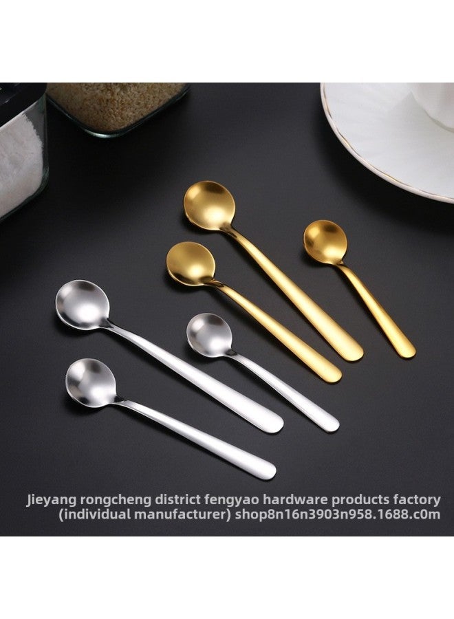 Add Logo Special Small Spoon 304 Stainless Steel Seasoning Spoon Salt Spoon Golden Small Spoon Coffee Spoon Small Round Spoon-Specifications:304 Silver 9cm  - Image 4