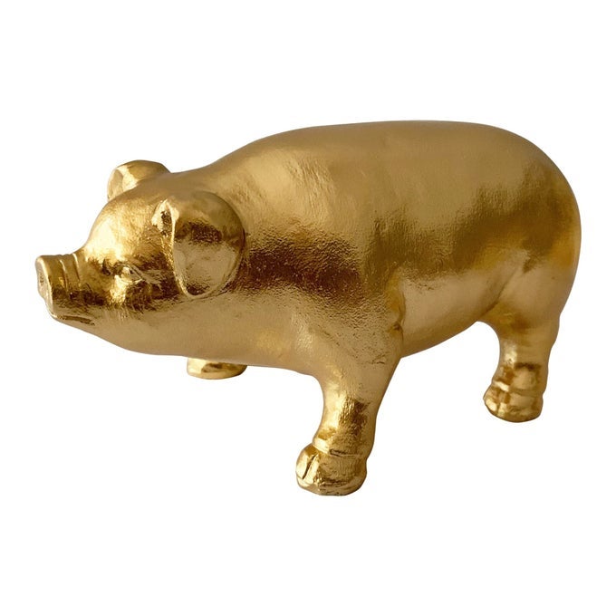 GOLDEN PIG STATUE ANIMAL FIGURINE HOME DECOR PIG SCULPTURE FOR HOME OFFICE DESKTOP BOOKSHELF