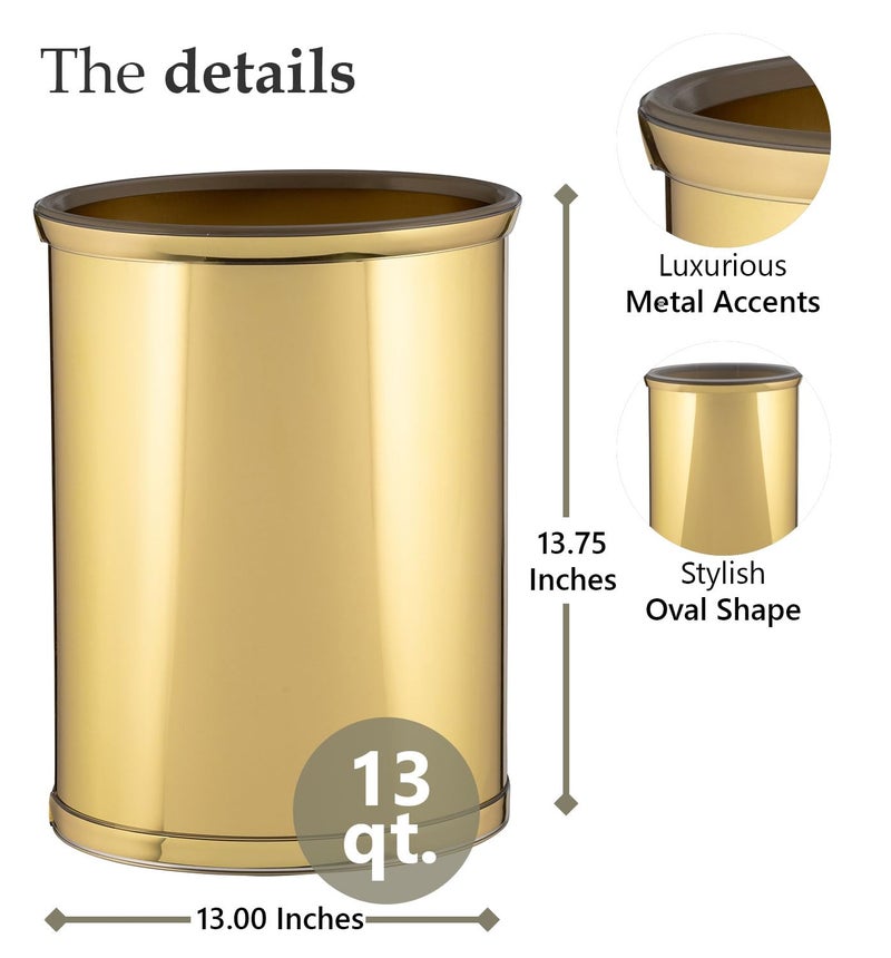 Kraftware Polished Brass Colored Mylar Designer 14â€ Oval Wastebasket for Home & Office - Image 3