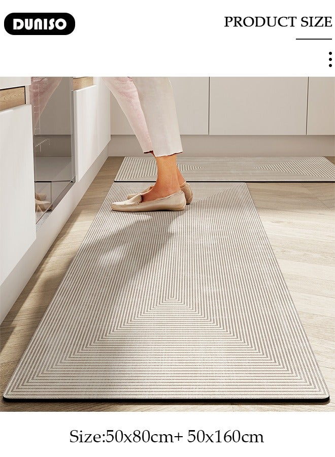 DUNISO Diatom Mud Bath Mat Set Bathroom Kitchen Rug Mat Extra Soft and Absorbent Bath Rugs Non-Slip Quick Drying Floor Bath Tub Mat for Bathroom Floor Tub and Shower 50*80CM+50*160CM  - Image 2