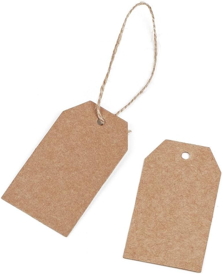KINGLAKE 100 Pcs Christmas Gift Tags with String Kraft Paper Vintage Wedding Hang Tags 7x4cm with Natural Jute Twine - Image 2