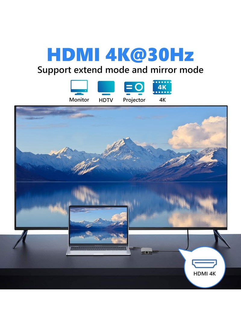 إيروريكس موزع USB C 8 في 1 مع محول HDMI 4K، ومنفذ إيثرنت بسرعة 1000 ميجا بت في الثانية، وشحن PD بقوة 100 وات، وقارئ بطاقات SD 3.0 وTF 3.0، ومنفذ USB 3.0 ومنفذ USB 2.0 للكمبيوتر المحمول USB-C وجهاز من النوع C  - Image 4