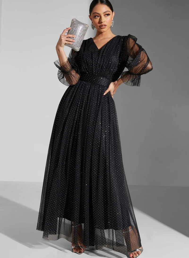 Namshi x Leen Aboushaar Shimmer Dress With Belt