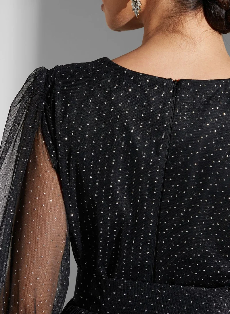 Namshi x Leen Aboushaar Shimmer Dress With Belt