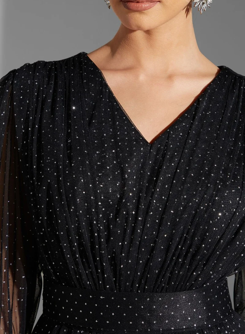 Namshi x Leen Aboushaar Shimmer Dress With Belt