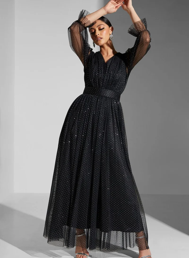 Namshi x Leen Aboushaar Shimmer Dress With Belt