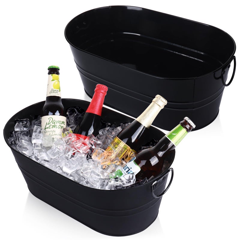 tchrules Galvanized Tub Beverage Tubs 2pcs Metal Ice Buckets for Cocktail Bar 3 Gallon Wine Beer Drink Buckets with Handles Large Tub Cooler Mimosa Bar Supplies Ice Bucket for Parties 15x96x6inch Black - Image 2