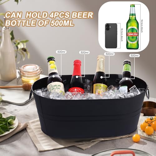 tchrules Galvanized Tub Beverage Tubs 2pcs Metal Ice Buckets for Cocktail Bar 3 Gallon Wine Beer Drink Buckets with Handles Large Tub Cooler Mimosa Bar Supplies Ice Bucket for Parties 15x96x6inch Black - Image 3