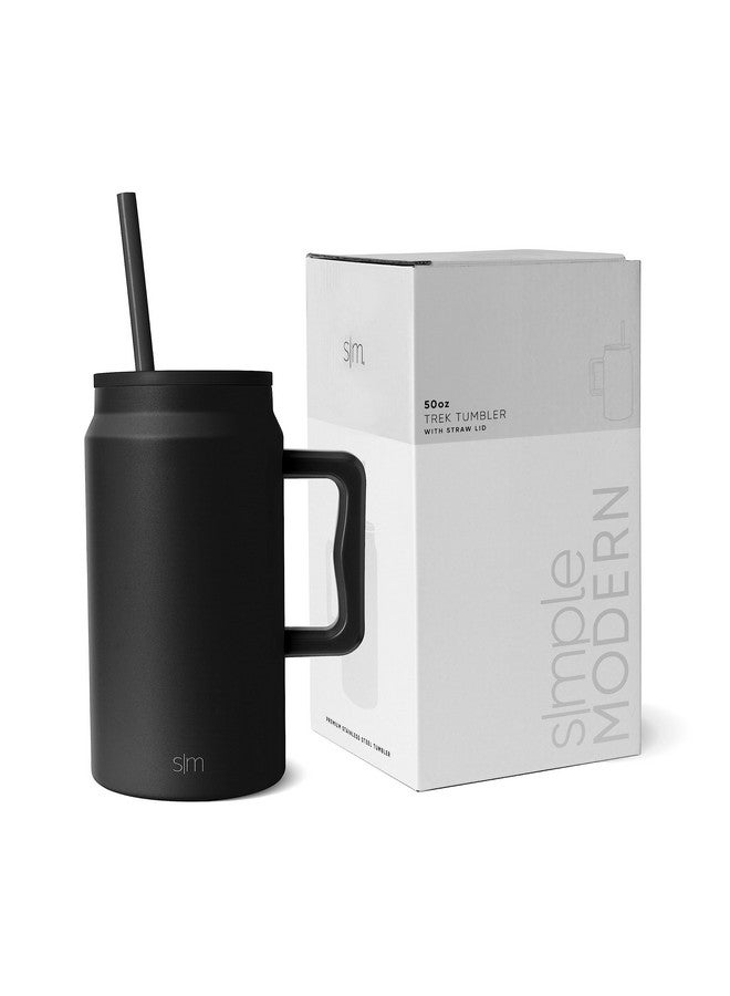 Simple Modern 50 oz Mug Tumbler with Handle and Straw Lid | Reusable Insulated Stainless Steel Large Water Bottle | Gifts for Women Men Him Her | Trek Collection | 50oz | Midnight Black - Image 1