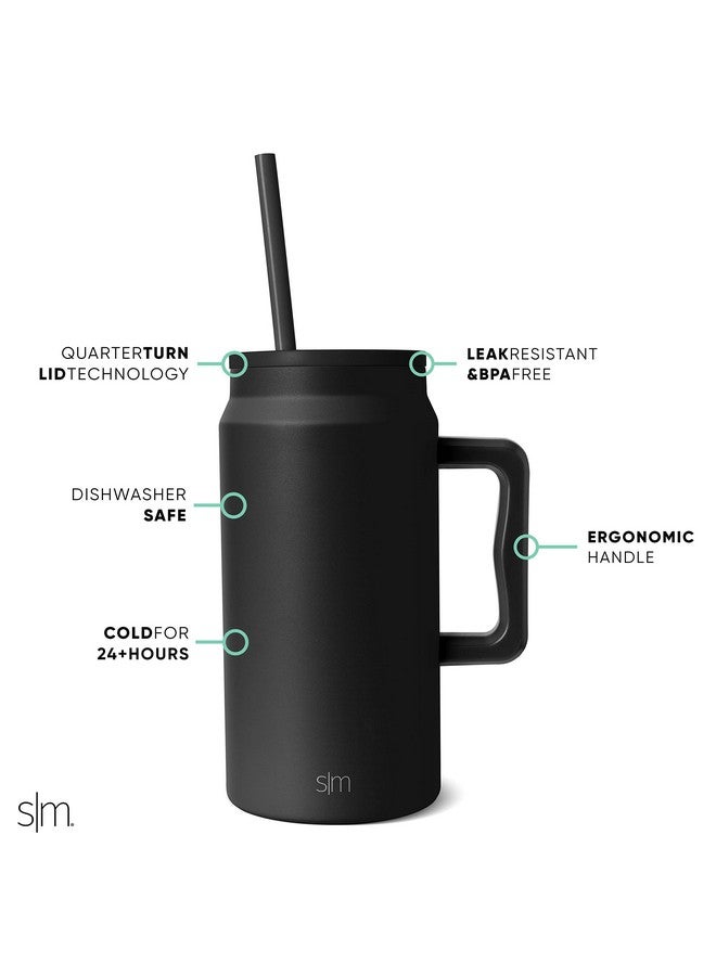 Simple Modern 50 oz Mug Tumbler with Handle and Straw Lid | Reusable Insulated Stainless Steel Large Water Bottle | Gifts for Women Men Him Her | Trek Collection | 50oz | Midnight Black - Image 2