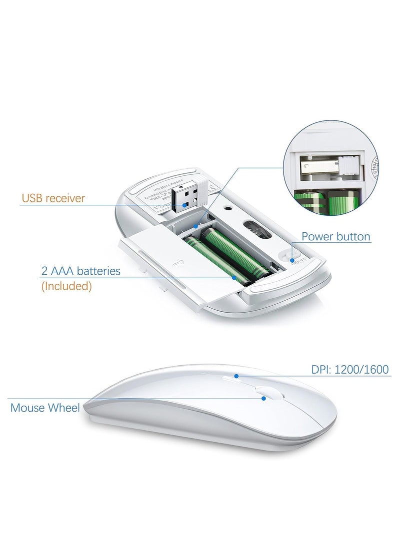 Wireless Keyboard and Mouse Ultra Slim Combo, 2.4G Silent Compact USB Mouse and Scissor Switch Keyboard Set with Cover, 2 AA and 2 AAA Batteries, for PC/Laptop/Windows/Mac - White - Image 4