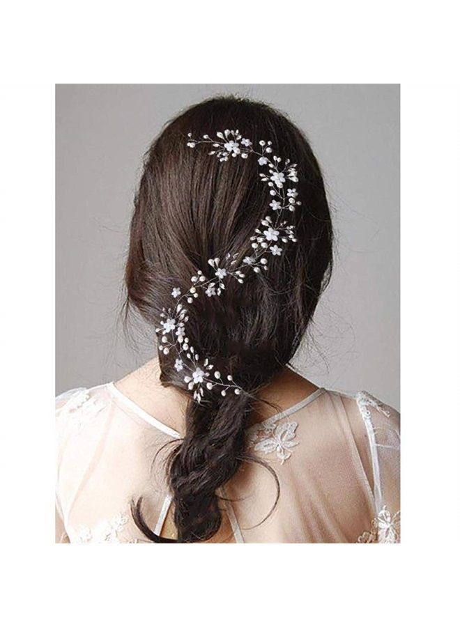 Wedding Crystal Flower Hair Vine Bridal Headpiece Headbands Wedding Hair Accessories for Brides (Silver)