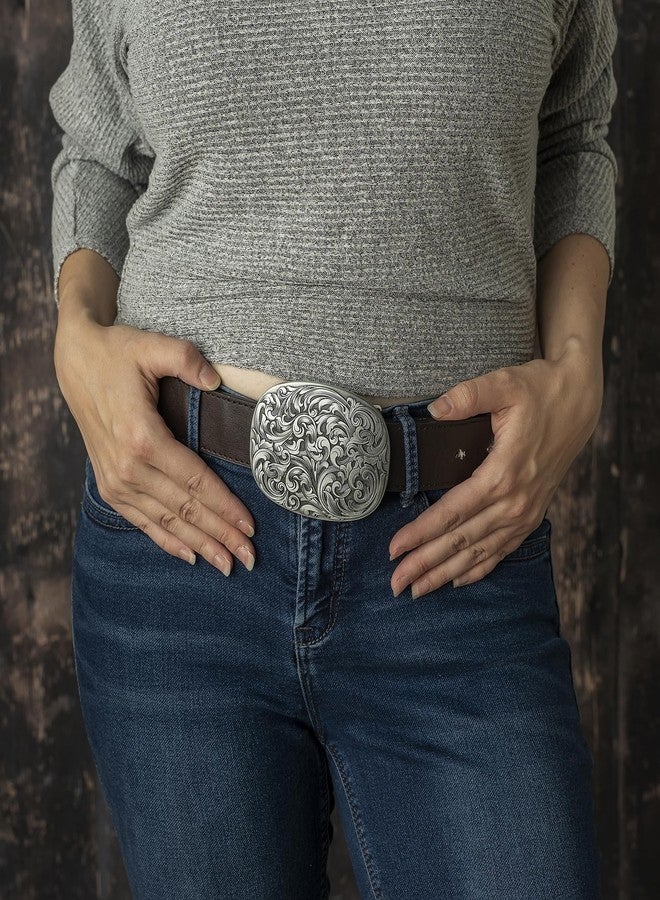 Itera Antique Engraved Floral Belt Buckle - Stylish, Heavy-Duty, Vintage Western Accessory-Silver - Image 4