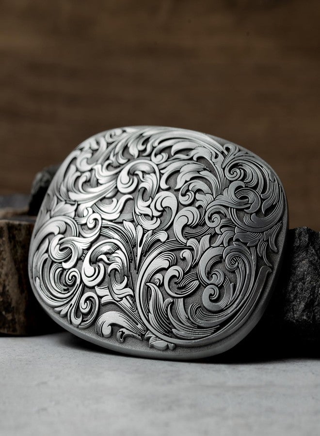Itera Antique Engraved Floral Belt Buckle - Stylish, Heavy-Duty, Vintage Western Accessory-Silver - Image 5