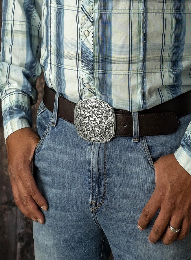 Itera Antique Engraved Floral Belt Buckle - Stylish, Heavy-Duty, Vintage Western Accessory-Silver - Image 2
