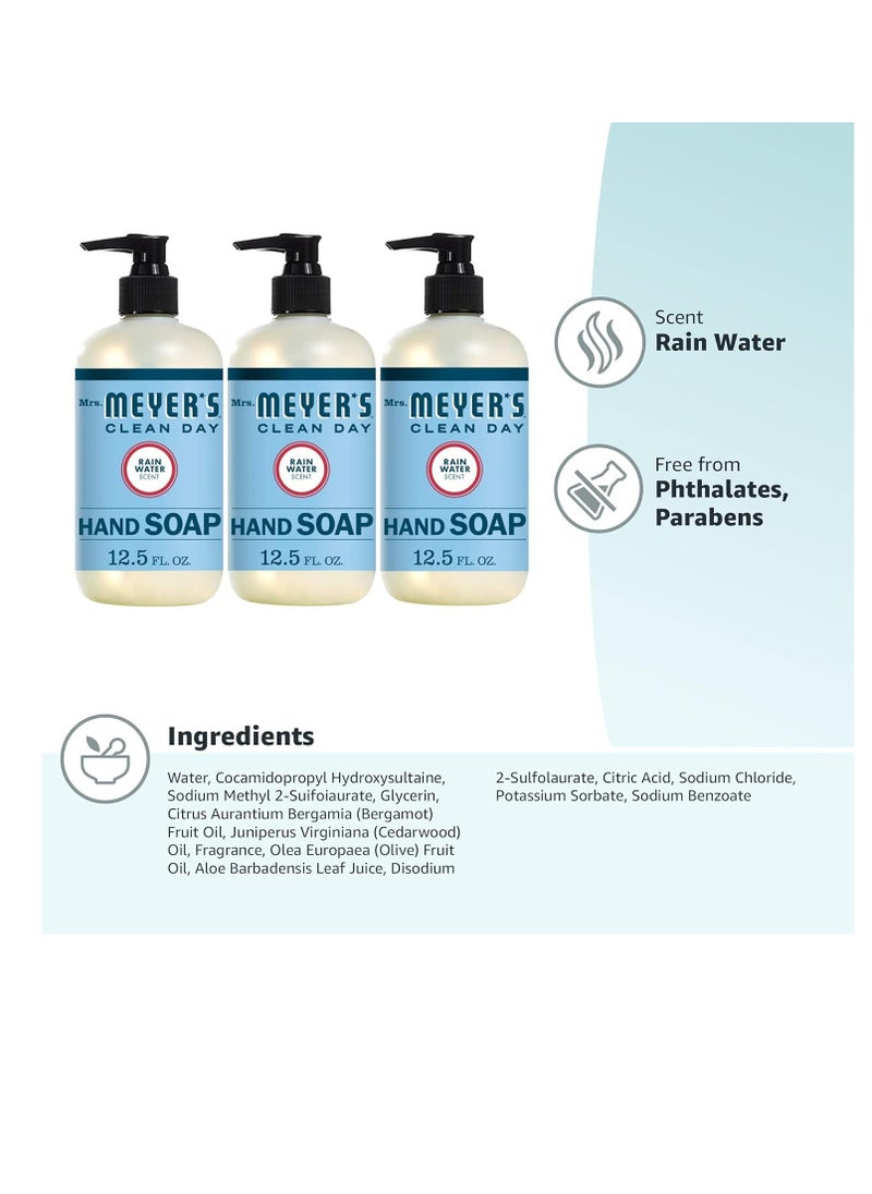 Mrs. Meyer's Clean Day - MRS. MEYER'S CLEAN DAY Hand Soap, Made with Essential Oils, Biodegradable Formula, Rain Water, 12.5 fl. oz - Pack of 3 - Image 1