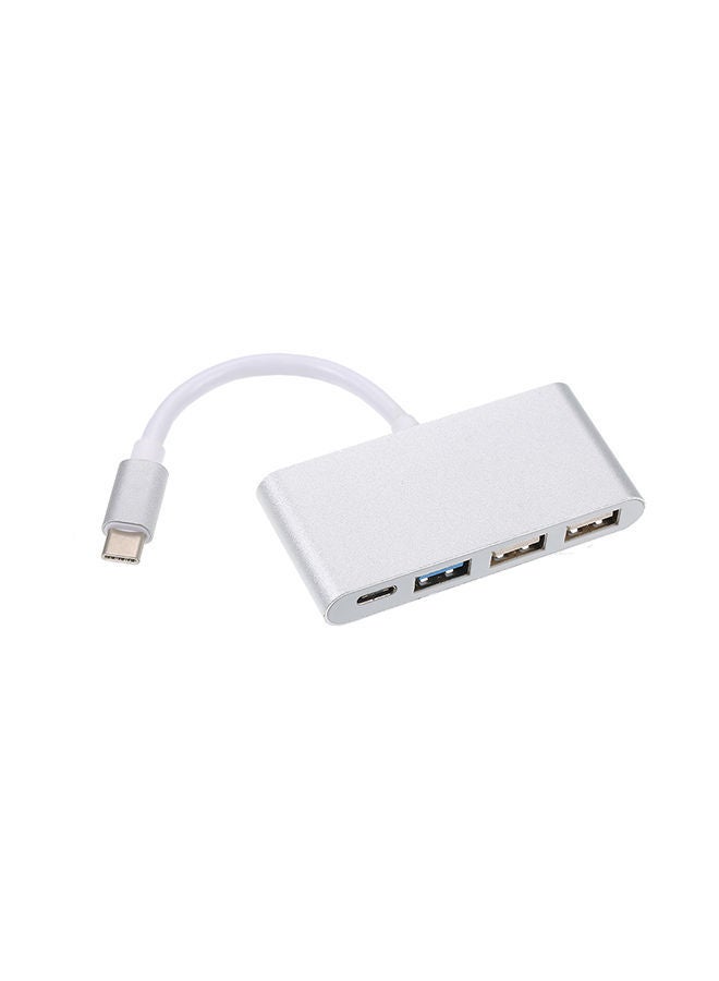 NIBEMINENT 4 in 1 Type-C Hub Charging Port Adapter Cable And Connector Silver 