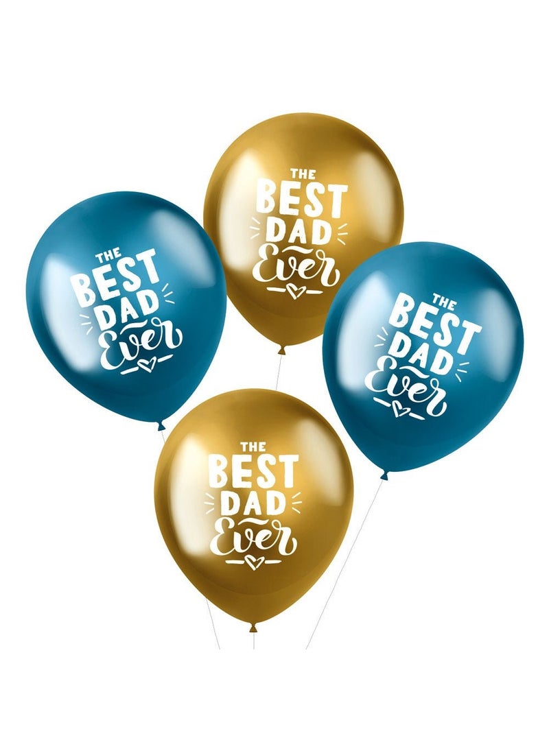 Folat Best Dad Ever Balloons Gold Blue Metallic 33 cm 4-pack