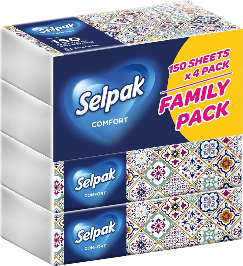 Selpak Comfort Facial Tissue 150 sheets 2 ply, Pack of 4 - Image 1