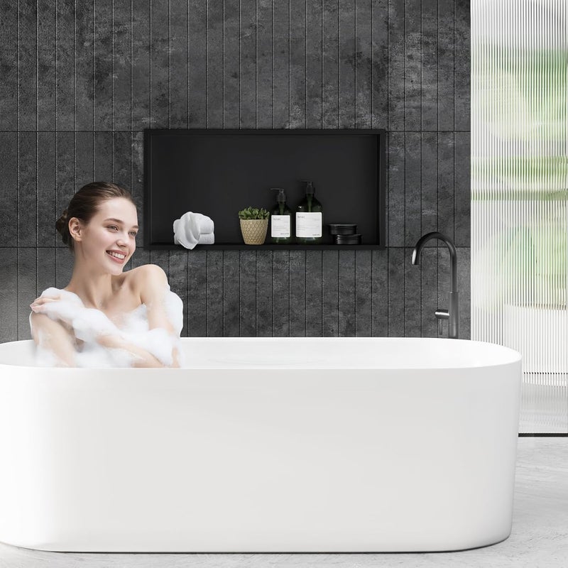 MERRANOX No Tile Needed Matte Black Shower Niche Insert – Retrofit Waterproof 304 Stainless, Sloped Base, 24''×12'' Recessed Shelf for Contractor Remodel Showers - Image 2