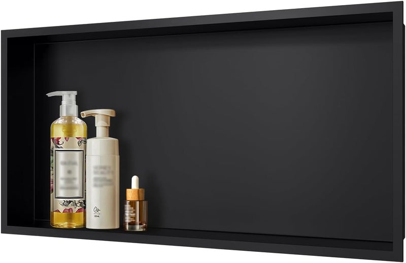 MERRANOX No Tile Needed Matte Black Shower Niche Insert – Retrofit Waterproof 304 Stainless, Sloped Base, 24''×12'' Recessed Shelf for Contractor Remodel Showers - Image 1