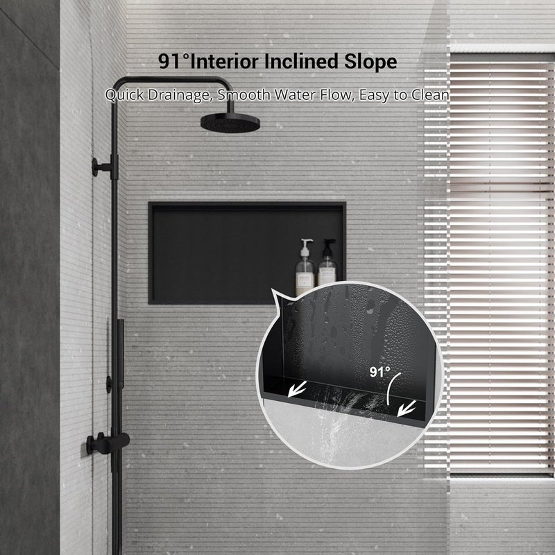 MERRANOX No Tile Needed Matte Black Shower Niche Insert – Retrofit Waterproof 304 Stainless, Sloped Base, 24''×12'' Recessed Shelf for Contractor Remodel Showers - Image 4