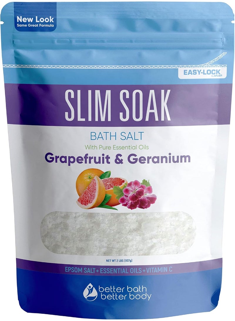 Better Bath Better Body Slim Soak Bath Salt 32 Ounces Epsom Salt with Natural Grapefruit Geranium and Orange Essential Oils Plus Vitamin C in BPA Free Pouch with Easy PressLock Seal 