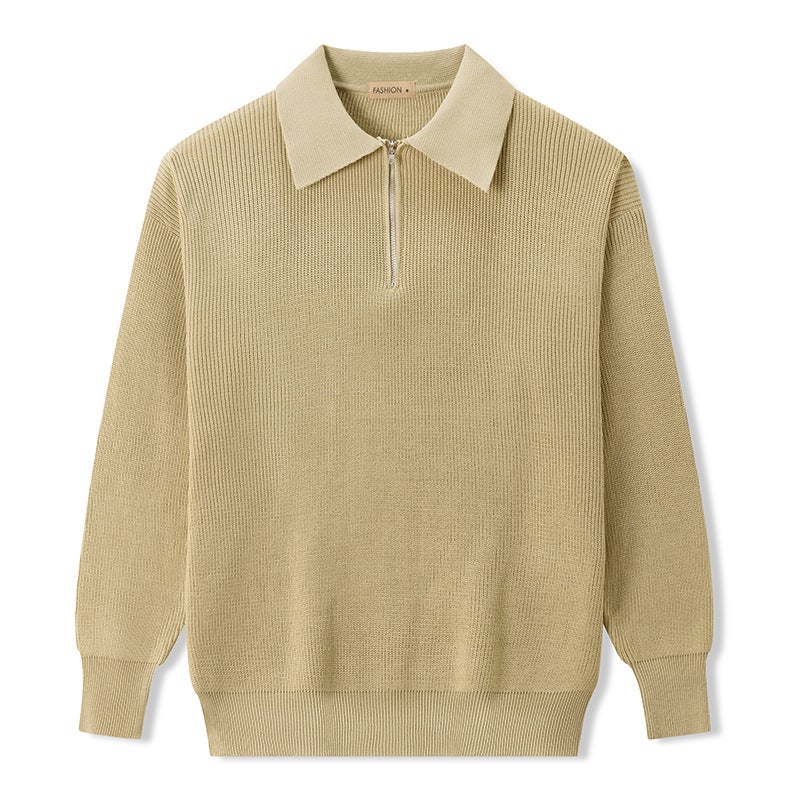 Mens Classic Knitted Sweater Casual Autumn Style Khaki - Image 1