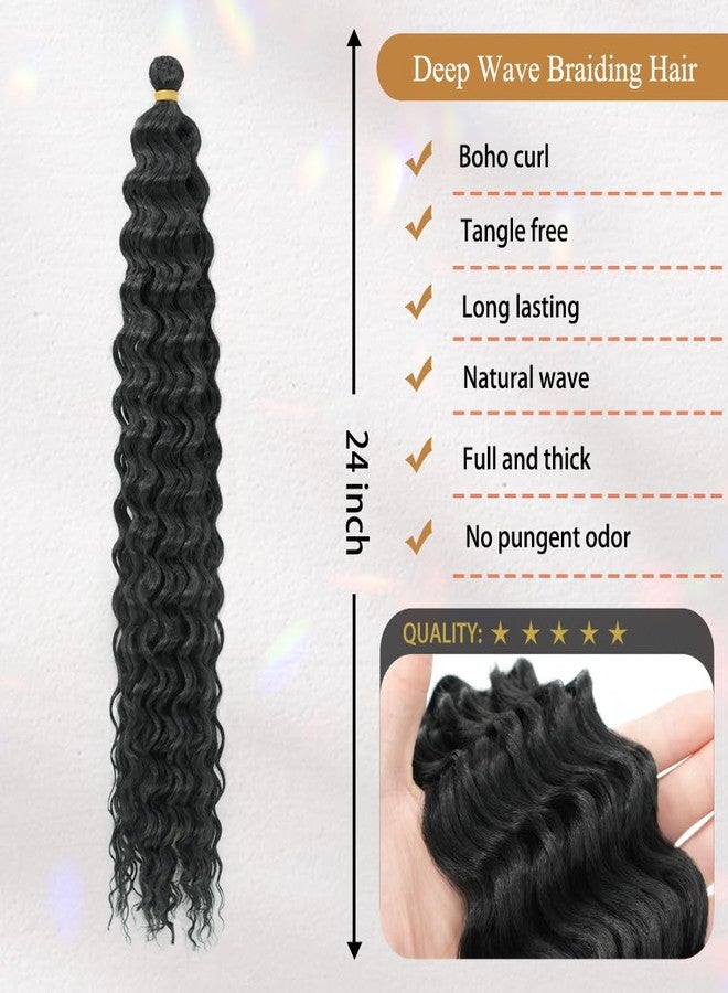MODSIGHT Boho Braiding Hair Pre Stretched - Deep Wave Curly Prestretched Braiding Hair Extensions for Boho Braids(Black) - Image 3