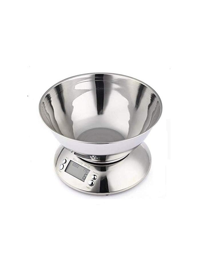 Stainless Steel Electronic Food Scale Cooking Tool, Accurate Kitchen Scale with 5kg 1g Bowl White Backlit LCD Display, Quick and Easy to Read - Made of stainless steel, stylish design, easy to clean - Built-in temperature sensor to test ambient temperature change - Alarm timer and tare functions, perfect for kitchen use - Image 1