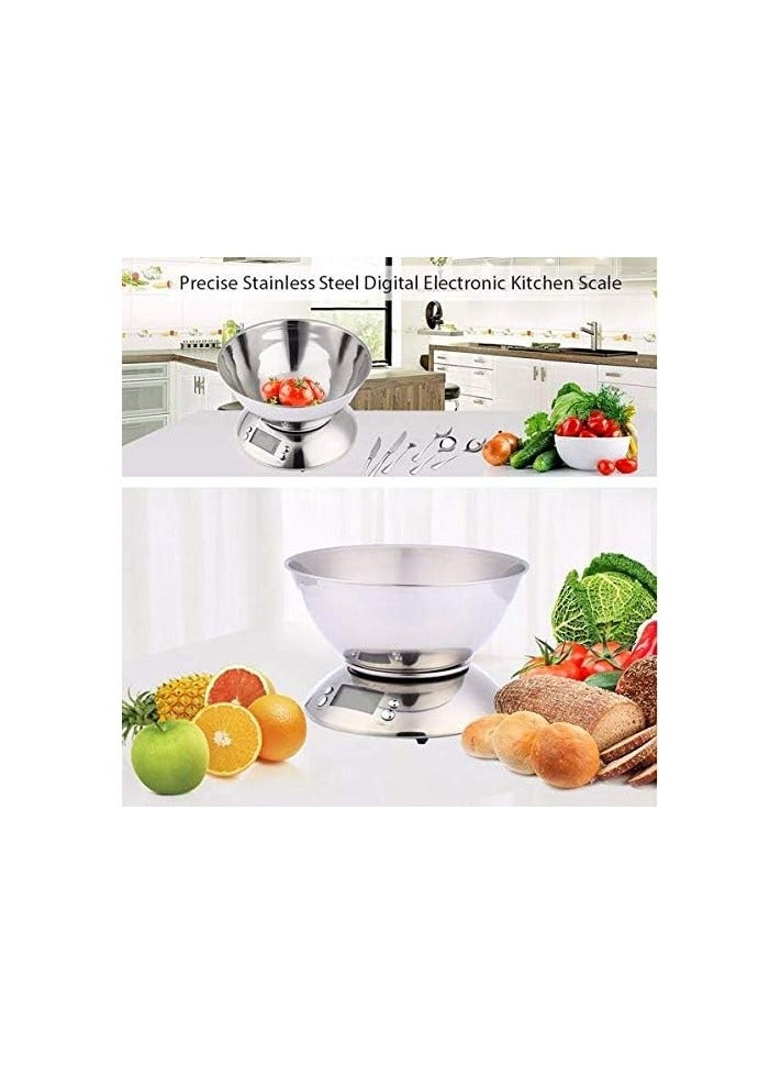 Stainless Steel Electronic Food Scale Cooking Tool, Accurate Kitchen Scale with 5kg 1g Bowl White Backlit LCD Display, Quick and Easy to Read - Made of stainless steel, stylish design, easy to clean - Built-in temperature sensor to test ambient temperature change - Alarm timer and tare functions, perfect for kitchen use - Image 4