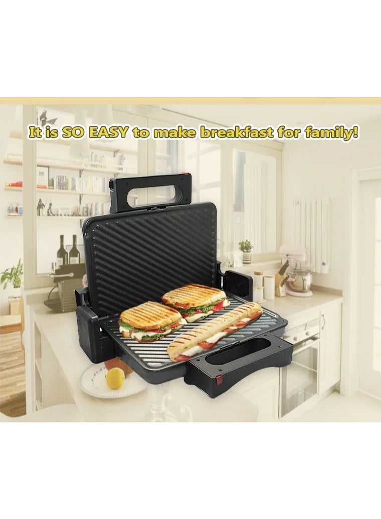 سوكاني شواية كهربائية SOKANY KJ-208 بقوة 2000 واط - ألواح غير لاصقة، تصميم مفتوح بزاوية 180 درجة، شواء داخلي وضاغط ساندويتش - Image 1