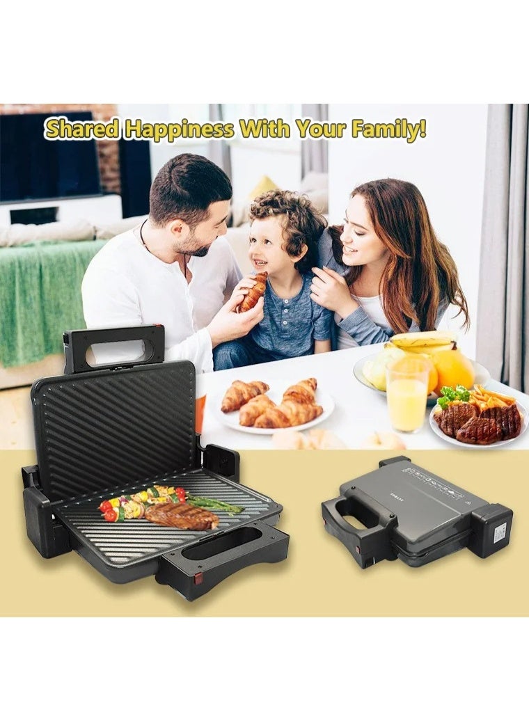 سوكاني شواية كهربائية SOKANY KJ-208 بقوة 2000 واط - ألواح غير لاصقة، تصميم مفتوح بزاوية 180 درجة، شواء داخلي وضاغط ساندويتش - Image 3