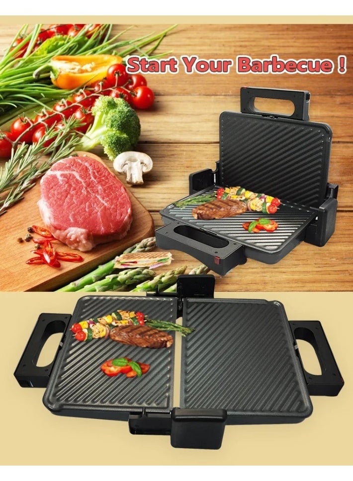 سوكاني شواية كهربائية SOKANY KJ-208 بقوة 2000 واط - ألواح غير لاصقة، تصميم مفتوح بزاوية 180 درجة، شواء داخلي وضاغط ساندويتش - Image 5