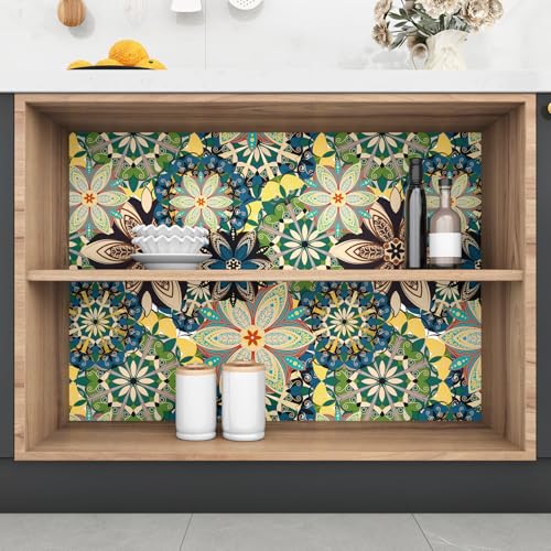 Wallderful Peel and Stick Boho Wallpaper - Green Yellow Blue Floral Vintage Self Adhesive Contact Paper for Accent Wall, Backsplash, Cabinets - Bohemian Style 17.5"x102" - Image 4