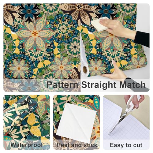Wallderful Peel and Stick Boho Wallpaper - Green Yellow Blue Floral Vintage Self Adhesive Contact Paper for Accent Wall, Backsplash, Cabinets - Bohemian Style 17.5"x102" - Image 5