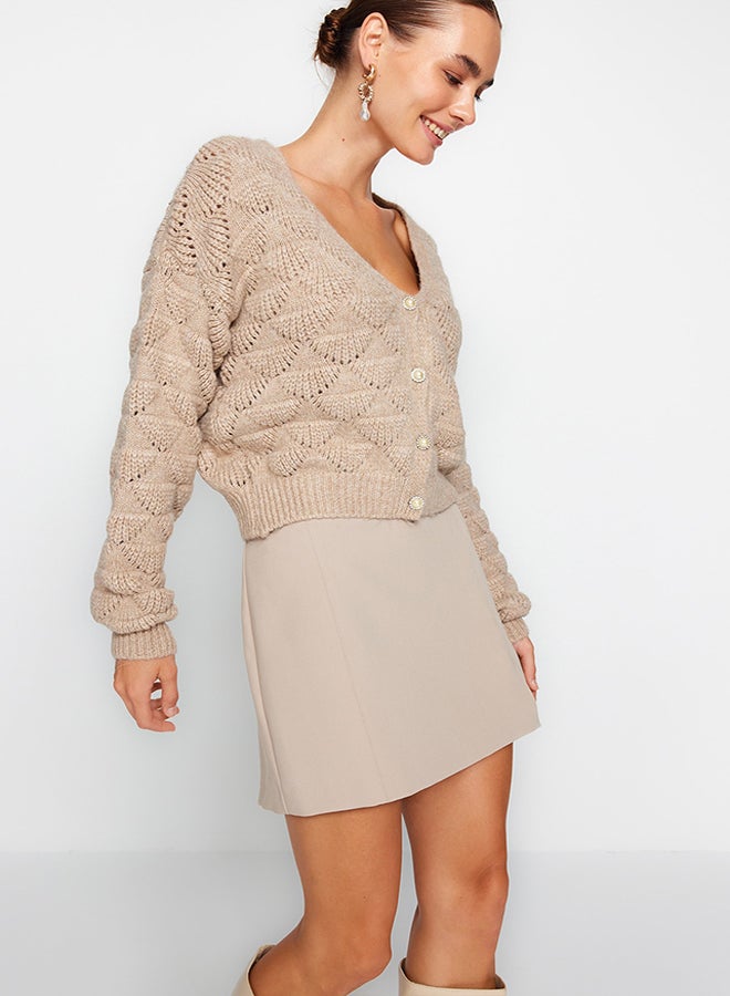 trendyol Mink Openwork/Perforated V-Neck Knitwear Cardigan TWOAW24HI00311  - Image 2