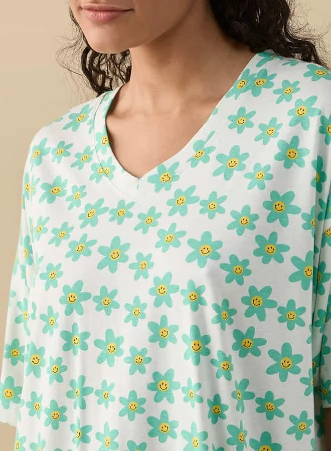 Splash FAV Floral Print Sleepshirt with V-neck