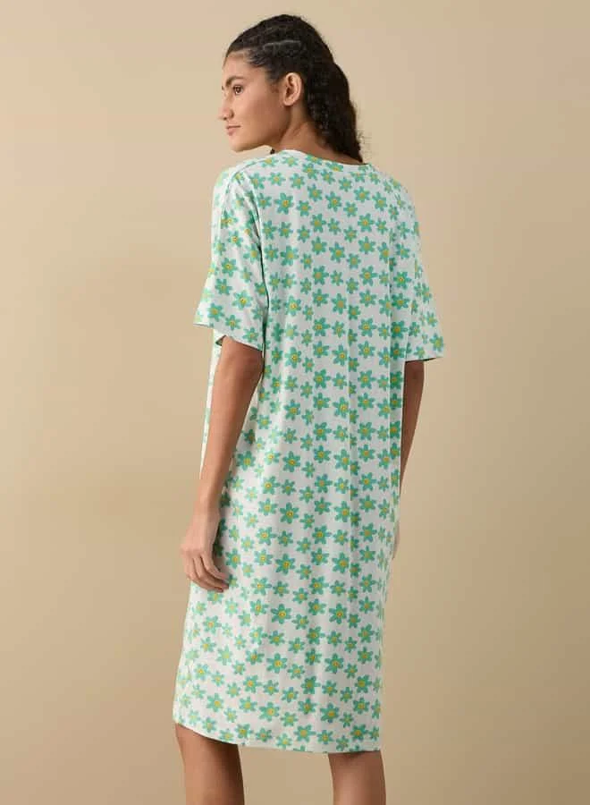 Splash FAV Floral Print Sleepshirt with V-neck