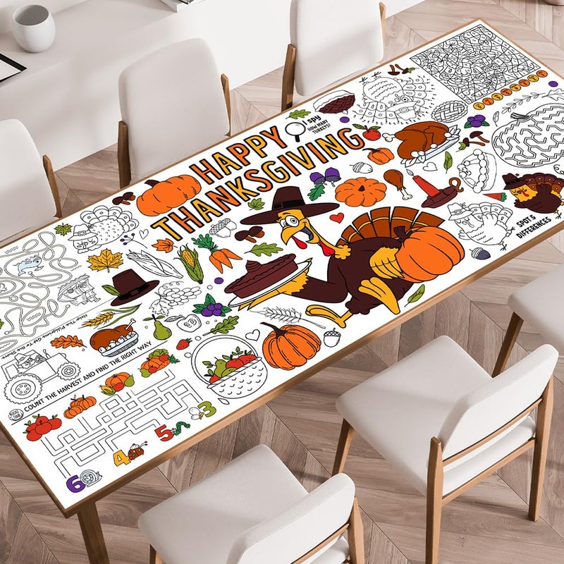 Thanksgiving Tablecloth Decorations Essentials Thanksgiving Crafts for Kids Turkey Themed Coloring Poster Games Activities Gifts Banner Table Cover for Fall Children Family School Party Decor