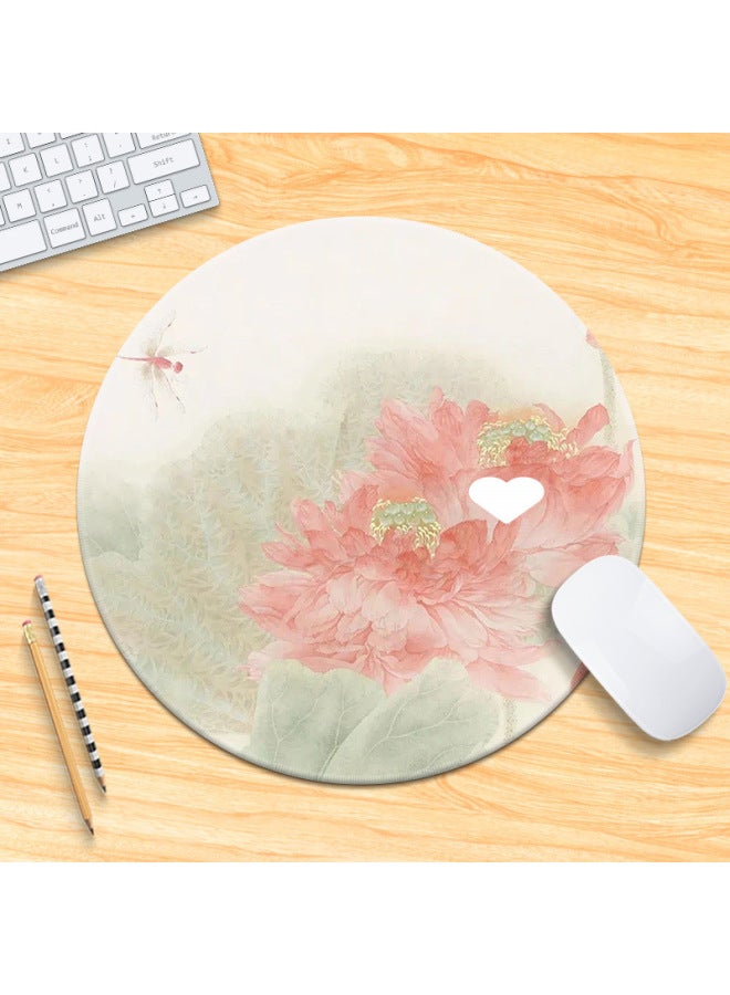 National Tide Lotus Small Size Mouse Pad Chinese Style Brush Painting Office Desk Mat Lock Edge Thickened Round Simple Flower And Bird For Men 