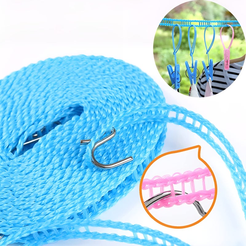 Rhonnium Clothesline Drying Nylon Rope with Hooks - Image 3