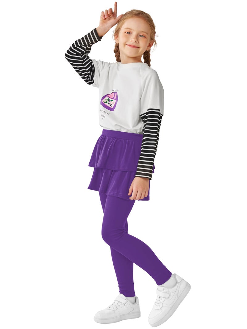 Resinta Girls School Uniform Pants Warm Leggings Stretchy Leggings with Skirt 4-14 Years Purple - Image 5