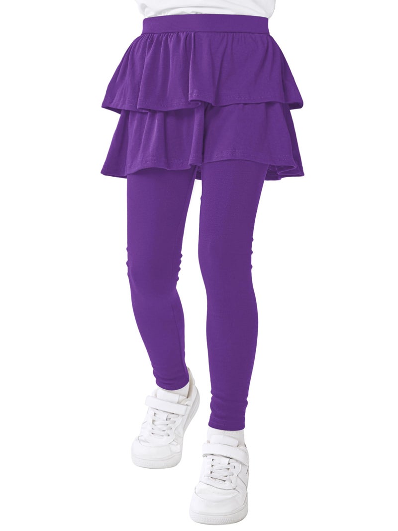 Resinta Girls School Uniform Pants Warm Leggings Stretchy Leggings with Skirt 4-14 Years Purple - Image 1