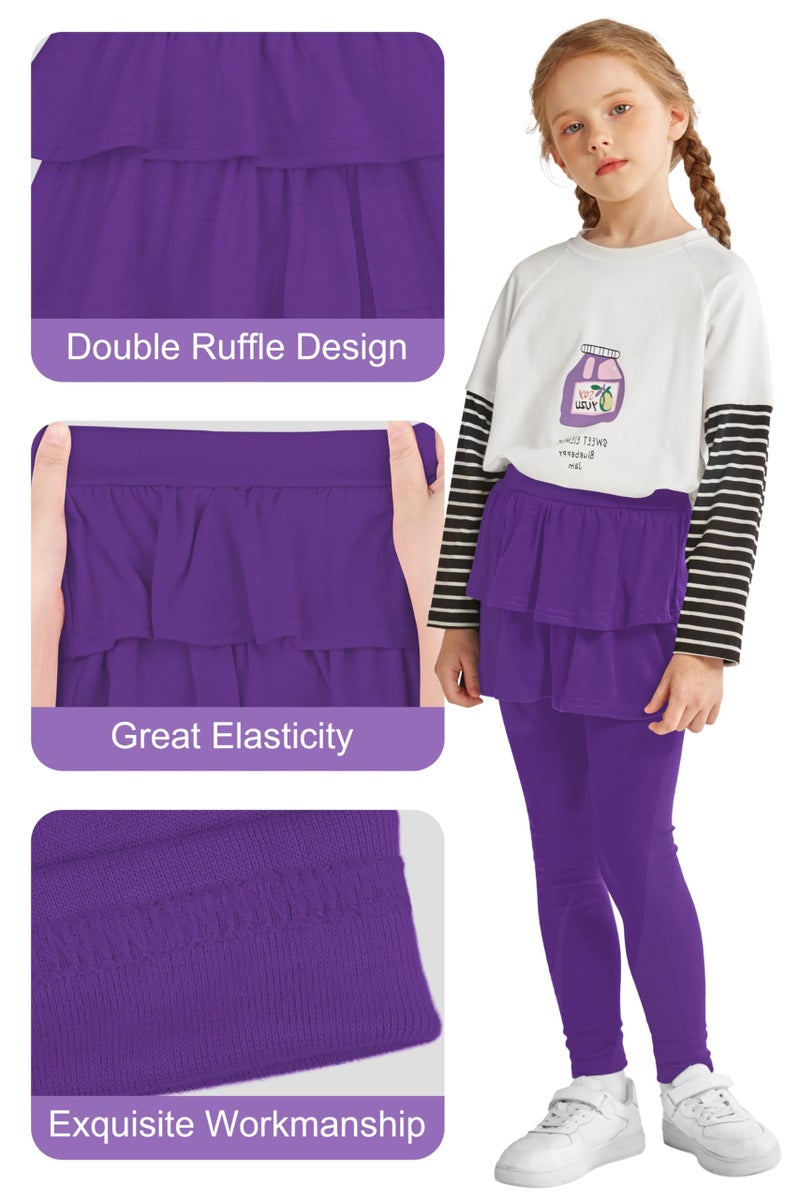 Resinta Girls School Uniform Pants Warm Leggings Stretchy Leggings with Skirt 4-14 Years Purple - Image 3