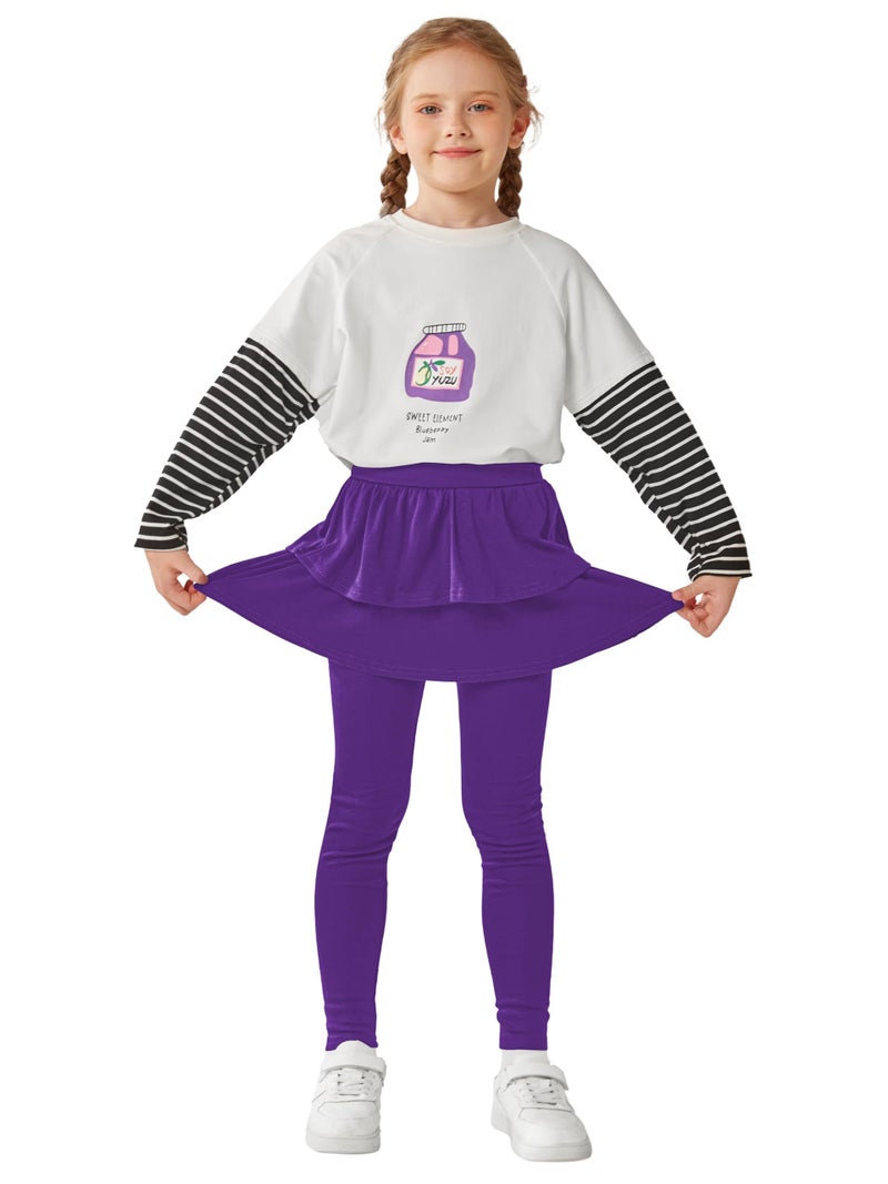 Resinta Girls School Uniform Pants Warm Leggings Stretchy Leggings with Skirt 4-14 Years Purple - Image 4