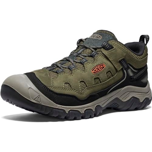KEEN Men's Targhee 4 Vent Durable Breathable Hiking Shoes, Dark Olive/Gold Flame, 8.5 - Image 1