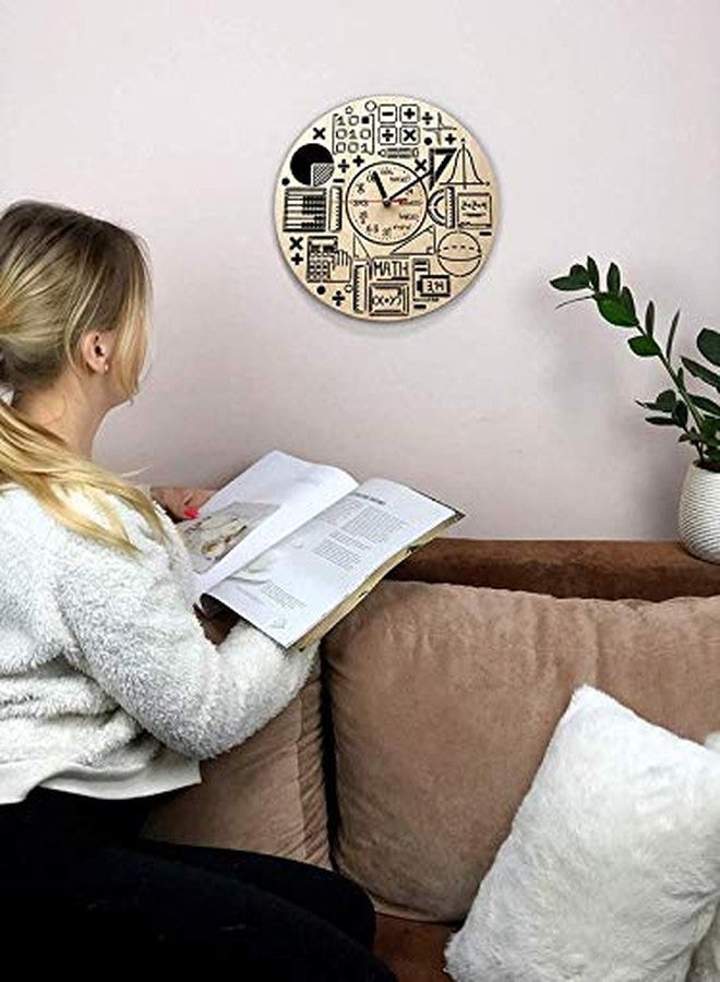 NABSTER Eco Wood Unique Math Wall Clock with Silent Quartz Movement (Beige) - Image 3