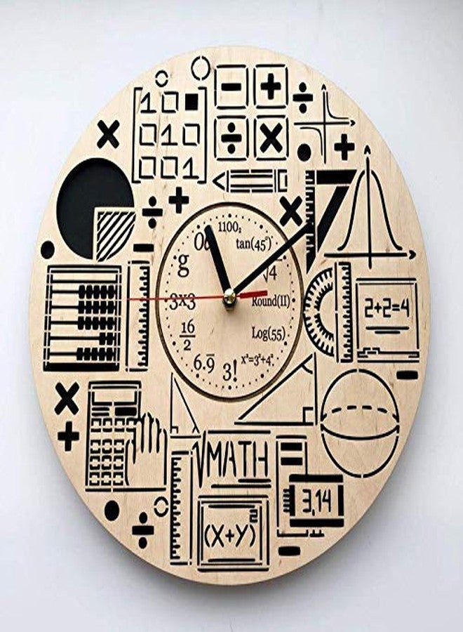 NABSTER Eco Wood Unique Math Wall Clock with Silent Quartz Movement (Beige) - Image 1